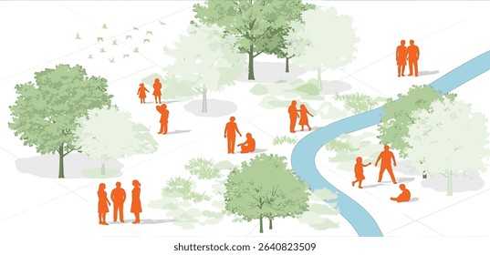 Architectural Drawings, Minimal style cad tree line drawing, Side view, set of graphics trees elements outline symbol for landscape design drawing. Vector illustration