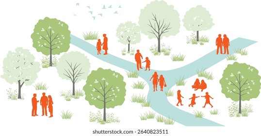 Architectural Drawings, Minimal style cad tree line drawing, Side view, set of graphics trees elements outline symbol for landscape design drawing. Vector illustration