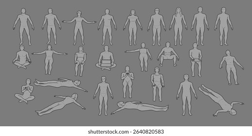 Architectural Drawings, people plan vector in park out door illustration, top view, Minimal style hand drawn, set elements for architecture and landscape design. Sections, Elevations, Floor Plans