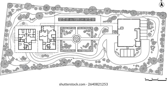 Architectural Drawings, people plan vector in park out door illustration, top view, Minimal style hand drawn, set elements for architecture and landscape design. Sections, Elevations