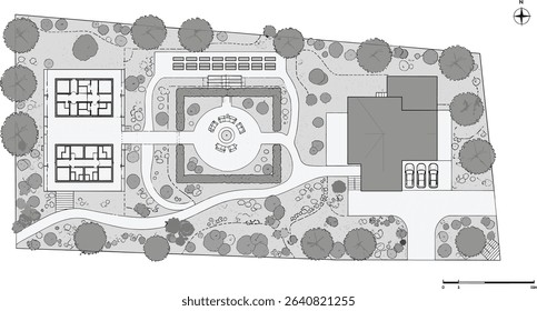 Architectural Drawings, people plan vector in park out door illustration, top view, Minimal style hand drawn, set elements for architecture and landscape design. Sections, Elevations