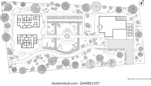Architectural Drawings, people plan vector in park out door illustration, top view, Minimal style hand drawn, set elements for architecture and landscape design. Sections, Elevations
