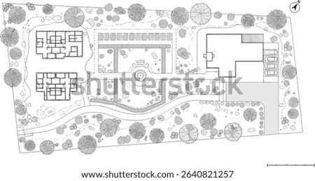 Architectural Drawings, people plan vector in park out door illustration, top view, Minimal style hand drawn, set elements for architecture and landscape design. Sections, Elevations