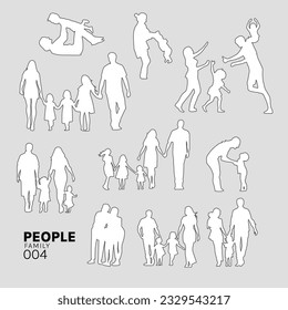 Architectural Drawings people vector illustration, family mom and son, father, mother, human person Minimal style hand drawn. Sections, Elevations, Floor Plans.