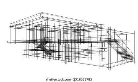 Architekturzeichnungen, Vektorgrafik 3d