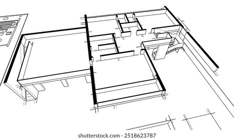 Architekturzeichnungen, Vektorgrafik 3d