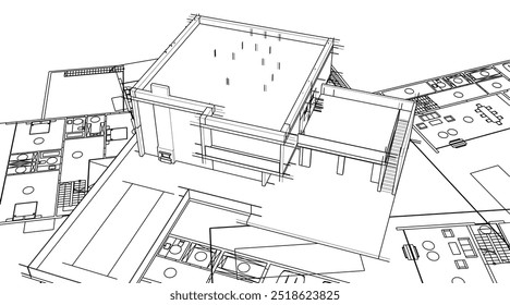 Dibujos arquitectónicos Vector Ilustración 3D