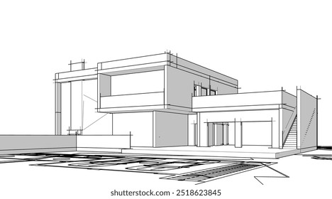 Dibujos arquitectónicos Vector Ilustración 3D