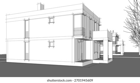 Dibujos arquitectónicos Vector 3d ilustración