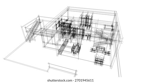 Desenhos arquiteturais vetor 3d ilustração