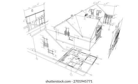 Architectural drawings vector 3d illustration