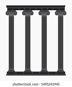 Architectural element, black linear silhouette, colonnade of classical ancient column.