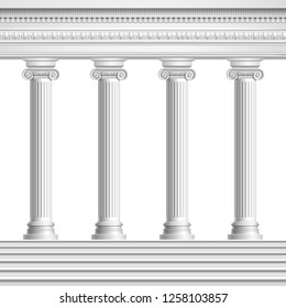 Architectural element colonnade from realistic antique columns with decorated ceiling and base with stairs vector illustration