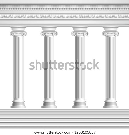 Architectural element colonnade from realistic antique columns with decorated ceiling and base with stairs vector illustration