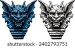 architectural element, stone gargoyle head, vector drawing