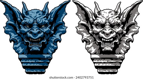 architectural element, stone gargoyle head, vector drawing