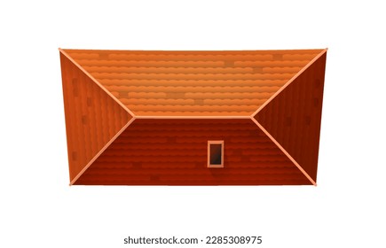 Architectural element top view. Gable roof with shingles and chimney. House, residence or cottage. Object for map, design project or plan. Cartoon flat vector illustration isolated on white background