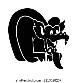 An architectural element used to drain water from the roofs of buildings. A mythical creature guarding a medieval dwelling. Funny cute gargoyle. Kind dragon. Illustration in flat graphic style.