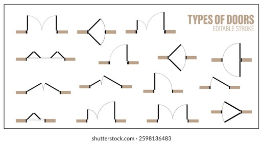 Architectural elements Door top view for floor plan. Vector set for scheme of apartments. Kit of icons for interior project. Construction graphic design symbol for blueprint view above