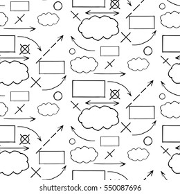Architectural and engineering signs and symbols. Vector hand drawn seamless pattern on whiteboard.