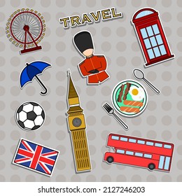 Architectural England Travel Elements For Signs, Stickers, Prints, Doodle Vectors.