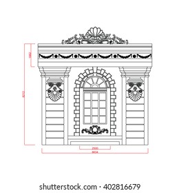Architectural entrance and door vector line work black paint with dimension