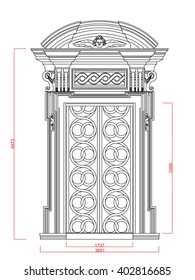 Architectural entrance and door vector line work black paint with dimension