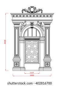 Architectural entrance and door vector line work black paint with dimension