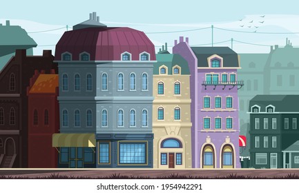 Architectural Evolution Renovated Neoclassical Style Public Buildings With Domed Roofs Imposing Residential Houses Street Corner Vector Illustration