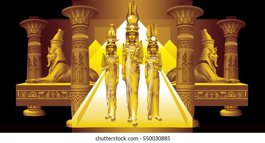 Architectural Fantasy with three Egyptian queens
