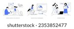 Architectural firm abstract concept vector illustration set. Signing contract with architect, architectural programming, schematic building design, commercial construction firm abstract metaphor.