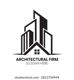 Architectural Firm logo presents a dynamic composition of stylized buildings, emphasizing vertical growth and skyline development. This professional, architectural design is ideal for urban planning agencies, high-rise development firms, real estate architects, construction consultancies, or design studios seeking a modern identity that highlights structural precision, spatial creativity, and an ambitious vision for urban environments.