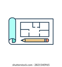 Architectural floor plan blueprint rolled with pencil illustration blueprint floorplan architectural construction
