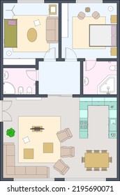 Architectural Floor Plan For Home Two Bedrooms.