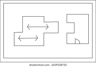 Architectural Floor Plan Line Drawing with Measurement Arrows for Interior Layout, Building Design, and Space Planning Concepts