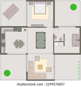 Architectural Floor Plan For Tiny Home  One Bedrooms.