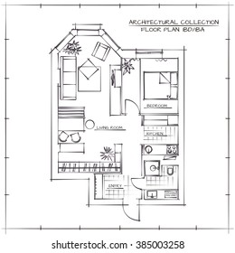 Architectural Floor Plan.Studio Apartment With One Bedroom