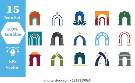 Architectural gateway and arch icon collection with entrance, architecture