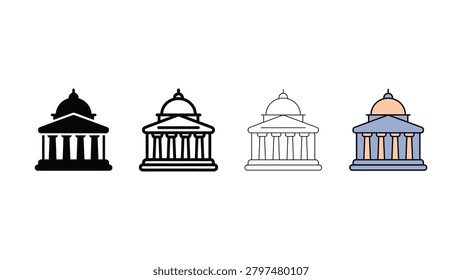Architectural glyphs representing neoclassical structures. Ideal for government or legal concepts.