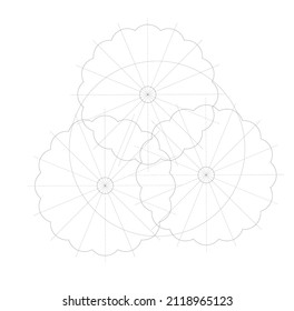 
Architectural graphic or symbol of the trees and planter box in landscape design from the top view. It is usually used in plan drawing or architectural layouts. 2D CAD image in black and white.