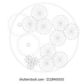 
Architectural graphic or symbol of the trees and planter box in landscape design from the top view. It is usually used in plan drawing or architectural layouts. 2D CAD image in black and white.