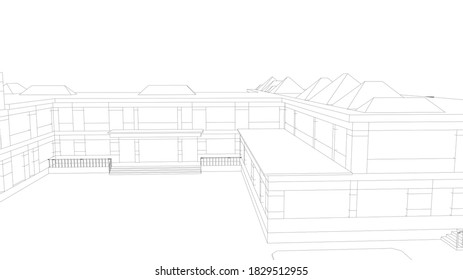 
architectural graphics 3d visualization, school building