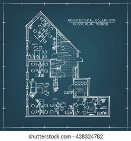 Architectural Handdrawn Floor Plan Of Business Office Workspace. Blueprint