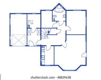 architectural house blueprint in blue color. ground floor