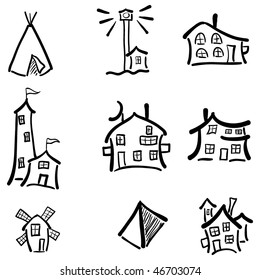 Architectural  house and buildings icon set for real estate design