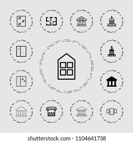 Architectural icon. collection of 13 architectural filled and outline icons such as plan, bank, greek column, window. editable architectural icons for web and mobile.