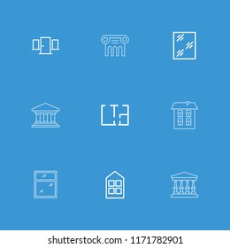 Architectural icon. collection of 9 architectural outline icons such as window, plan, door, court, greek column. editable architectural icons for web and mobile.
