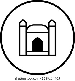 Architectural Icon: A Minimalist Representation of a Building within a Circular Frame