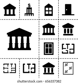 Architectural icon. set of 13 filled architecturalicons such as court, window, bank, court building, plan