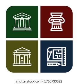architectural icon set. Collection of Courthouse, Column, Blueprint icons